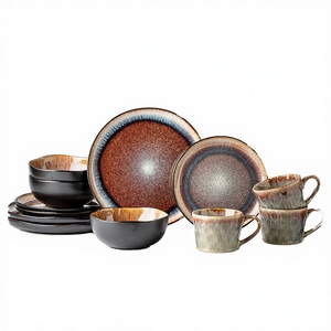 Ensemble de vaisselle en céramique 16 pièces, durable, portable, de luxe léger et rétro, comprenant bols, assiettes, tasses et bol à nouilles, compatible lave-vaisselle, vente en gros - Product Image 2