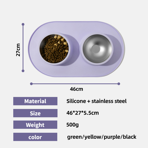 Comedero y Bebedero Doble para Perros y Gatos, de Acero Inoxidable, Antiderrames y Antideslizante, con 2 Tazones y Alfombrilla de Silicona para Lamer, Personalizado de Fábrica - Product Image 2