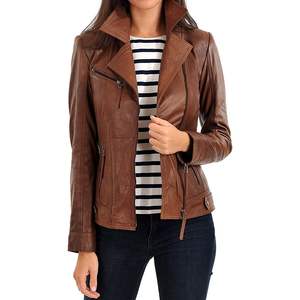 Veste de motard en cuir véritable pour femme Valentino, en peau de mouton, manches longues, style moto classique, taille XS - Product Image 1