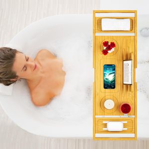 Nouveau Plateau de Baignoire Moderne Extensible Antidérapant Léger Compatible avec la Plupart des Baignoires, Support de Lecture pour Livres sur <span class=keywords><strong>Pont</strong></span> de Baignoire Extensible - Product Image 3