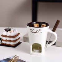 Pot à fondue au chocolat DIY avec chauffe-bougie, bol en céramique pour fondue au fromage, soupe, dessert individuel, vente en gros pour fêtes.