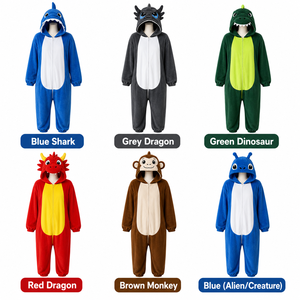 <span class=keywords><strong>Pyjama</strong></span> Kigurumi pour enfants en polaire anti-boulochage de qualité supérieure, motif animal, fermeture éclair, capuche, costume de dessin animé, cadeau d'Halloween ou de Noël - Product Image 1