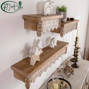 Estante de Pared Rectangular de Madera Maciza Tallada Yan Yujia, Unidad de Exhibición Montada en la Pared, Estilo Rústico Americano - Product Image 5