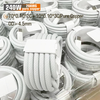 Kabel Pengisian Daya Nylon Tipe-C 240W PD3.1 5A 6.6ft/2M Pengisian Cepat USB-C 20AWG Tembaga Murni Logo Kustom untuk Penggunaan Power Bank