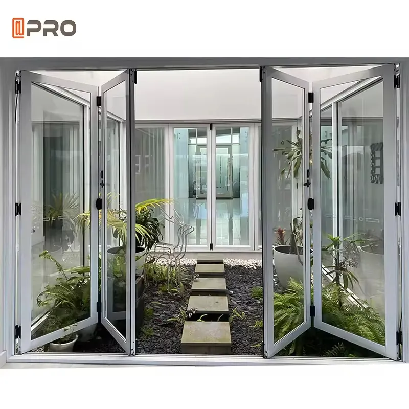 Customized Aluminium glass design patio doors for house front glass bifold door frameless exterior folding doors