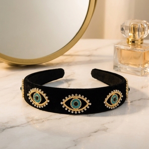 Serre-têtes de luxe vintage faits à la main, écologiques, en cristal, avec strass de qualité supérieure, style turc Nazar Boncuk haut de gamme - Product Image 6