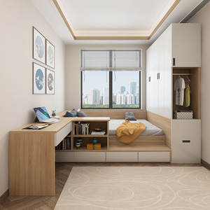 Ensemble de meubles de chambre à coucher multifonctionnel pour petit espace, design moderne, bureau intégré, lit, armoire de rangement compacte pour hôtel - Product Image 4