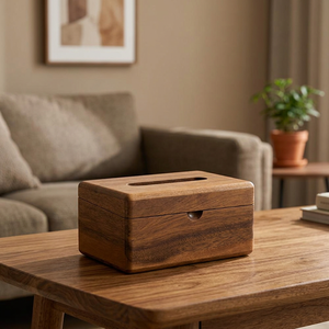 Caja de pañuelos de madera maciza rústica hecha a mano, dispensador de servilletas natural, decoración de mesa para el hogar, hotel o restaurante - Product Image 2