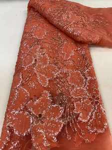 スパンコールレースドレス生地とパール2024高品質フレンチチュールメッシュ生地持続可能な刺Embroideryビーズ刺繍2.5kg - Product Image 4