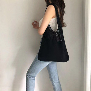 Nouveau sac fourre-tout en tricot ajouré uni, grande capacité, polyvalent, pour femme, à porter à l'épaule ou en bandoulière, idéal pour les sorties quotidiennes décontractées - Product Image 3