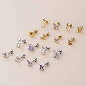 Orecchini da <span class=keywords><strong>donna</strong></span> in acciaio chirurgico con zircone in cartilagine <span class=keywords><strong>trago</strong></span> orecchini <span class=keywords><strong>Piercing</strong></span> gioielli sirena coda di pesce orecchini a occhio di farfalla - Product Image 6