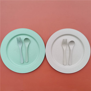 Paille de blé biodégradable Style européen rétro Snack Steak vert assiette ronde - Product Image 2