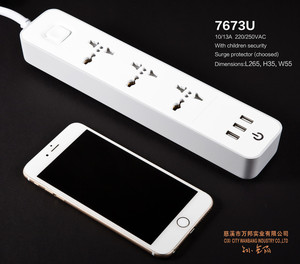 General 3WAY 3USB <strong>Safe</strong> Electrical Universal <strong>Extension</strong> <strong>Lead</strong> with Single Switch and Mobile Charging Port UK/EU/US Plug - Product Image 2