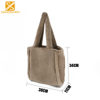 Nouveau Sac Fourre-tout Épaule en Peluche Douce et Moelleuse pour Femme avec Chaînes, Fermeture Éclair Unique, Option Logo Personnalisé, Automne Hiver, 2 Couleurs
