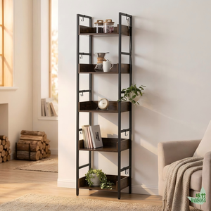 Storage <strong>Shelf</strong> Bamboo <strong>Rustic</strong> Natural Style Living Room 5 Tier Ladder Display Rack With Side Hangers for Daily Ornaments Books - Product Image 1