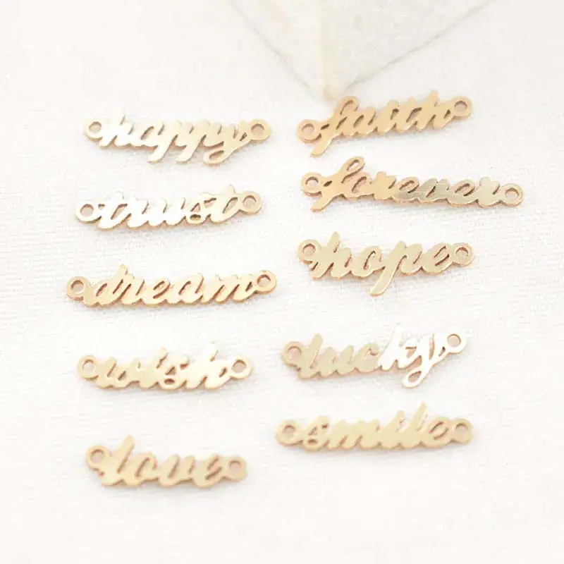 14K Gold Filled Love Letter Charm Lucky Pendant With Double Holes Hypoallergenic Connector For DIY Bracelet Necklace Making