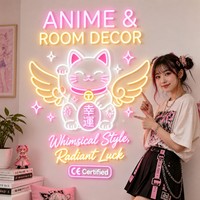 Enseigne néon Chat porte-bonheur, lumière LED anime personnalisée pour décoration de chambre, décoration de mariage, enseigne grande taille personnalisée tendance, ailes d'ange