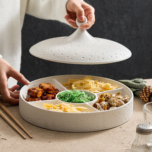 Ceramic Snacks Plate <b>Dishes</b> Divided Grids Appetizer Bowls Fruit French Fries Dim Sum <b>Serving</b> Tray With Lid Restaurant Tableware - Product Image 3