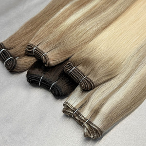 Prix d'usine Tissage de cheveux humains slaves, extensions de cheveux européens vierges bruts, tissage Genius Weft invisible double drawn blond - Product Image 1