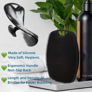 Brosse exfoliante ovale en silicone de qualité supérieure pour le corps, le dos, le visage et le cuir chevelu, noire, pour la douche - Product Image 2