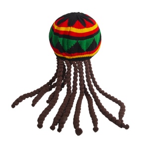 Bonnets, Bérets, Casquettes rayées, Chapeaux en fil tressé pour perruques, style européen-américain, à motifs feuille arc-en-ciel, pour Halloween, Hip-hop, Reggae, <span class=keywords><strong>Dreadlocks</strong></span> - Product Image 5