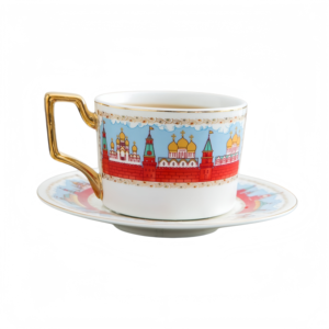 Juego de Taza y Platillo de Porcelana de Lujo con Asa Dorada, Diseño <span class=keywords><strong>del</strong></span> <span class=keywords><strong>Kremlin</strong></span> de Moscú, Taza de Cerámica para Té, Regalo para la Hora <span class=keywords><strong>del</strong></span> Té - Product Image 1