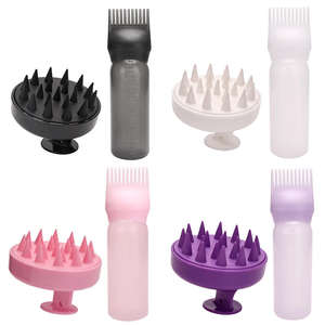 Brosse de massage du cuir chevelier en plastique et peigne pour les racines, applicateur de couleur et d'huile pour cheveux, ensemble de bouteilles de peigne à shampooing ionique imperméable pour tous les types de cheveux - Product Image 2