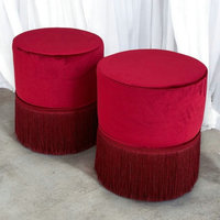 Pouf Rond en Velours Design Moderne avec Pompons, Ottoman Rond pour Salon, Chaise de Coiffeuse à Franges, Tabouret de Maquillage et Chaussures pour Chambre