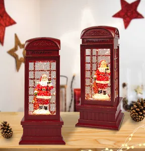 Linterna de cabina de teléfono Led de agua de Navidad con brillo de remolino rojo Santa Globe