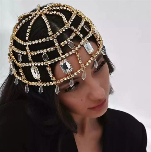 Luxury Rhinestone Head Fashion Retro Square Hat Chain Headdress Hair Accessories for Girl
