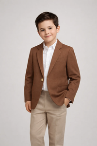 Blazer texturé marron pour garçons, veste élégante pour occasions spéciales, tissu de qualité supérieure et coupe confortable pour enfants - Product Image 2