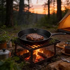 Ensemble de poêles rondes en fonte de 12 pouces et petite poêle à frire au design moderne, collection de matériel de cuisson en métal pour <span class=keywords><strong>l</strong></span>'extérieur - Product Image 1