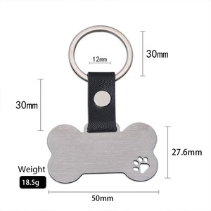 Logo de gravure personnalisé en acier inoxydable porte-clés en cuir PU forme d'os chien nom d'identification d'animal de compagnie étiquettes vierges avec porte-clés - Product Image 5