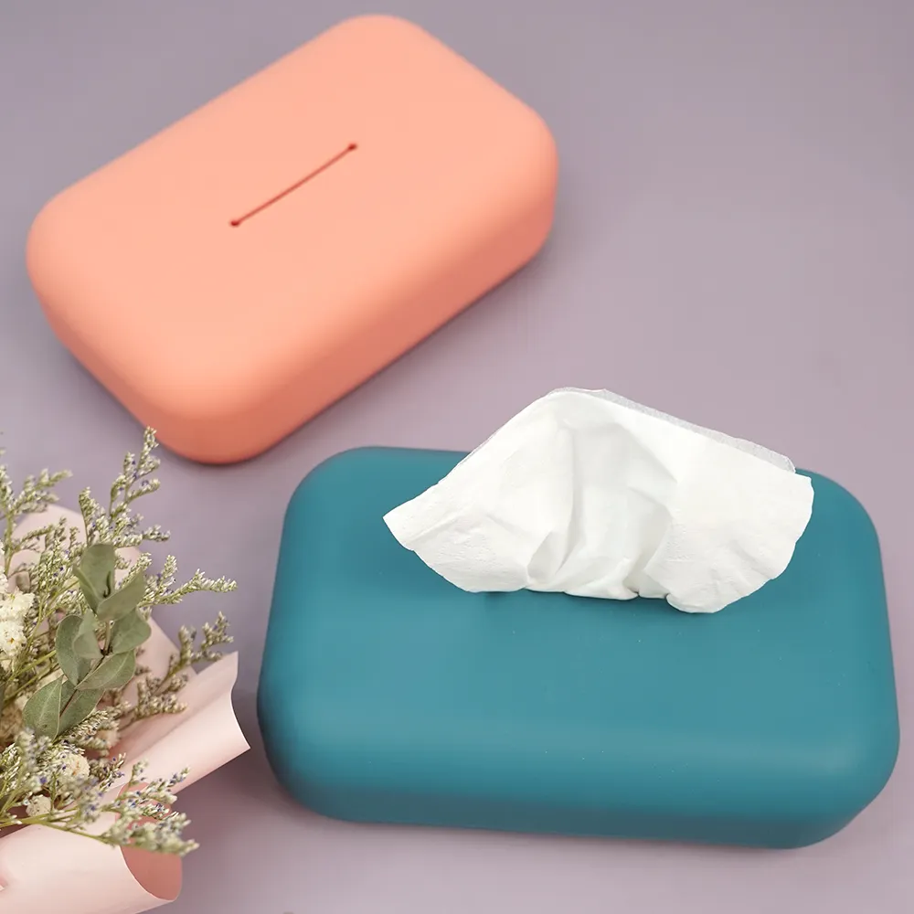 Free Bpa Food Grade Silicone Multi-Color Tissue Box Daily Necessities Tissues Case Bpa Free Foldable Soft Tissue Paper Box