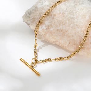 Fenny venta al por mayor 18K PVD plateado Simple <span class=keywords><strong>Figaro</strong></span> Choke cadena de moda Toggle <span class=keywords><strong>Bar</strong></span> colgante collar de acero inoxidable para mujeres - Product Image 4