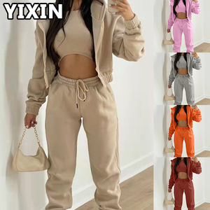 欧美女装Le服装Sportif 3件套丝绒连帽衫运动时尚休闲冬季运动服套装 - Product Image 1