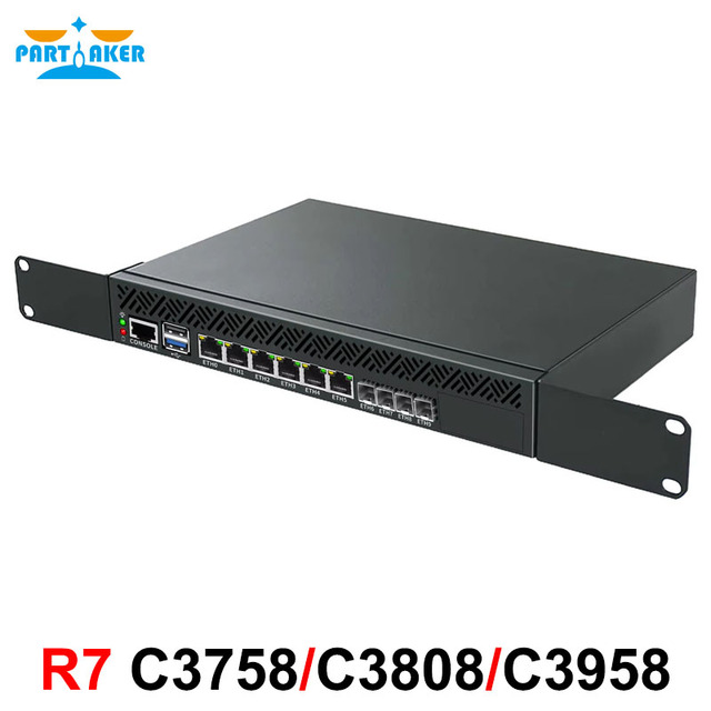 Partaker 1U Firewall Appliance  Intel Atom C3xxx, 4x10G SFP+ 6x1G LAN, PfSense/OPNsense Ready