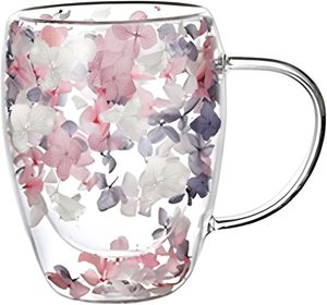 Taza de Vidrio de Doble Pared Aislada con Diseño de Flores Secas para Beber Café, para Cocina y Hogar, Venta al Por Mayor - Product Image 1