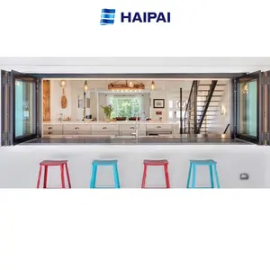 Double-Glass Insulated Aluminum Folding Windows For Bar Shops Cafes Folding Screen Feature