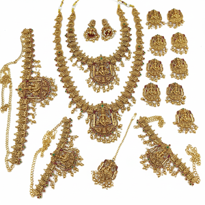 High Quality Traditional Tempal Laxmi Indian Temple Style Ethnic Bridal Wedding Jewelry <b>Set</b> Zircon Alloy <b>Gold</b> Plated Flower - Product Image 2