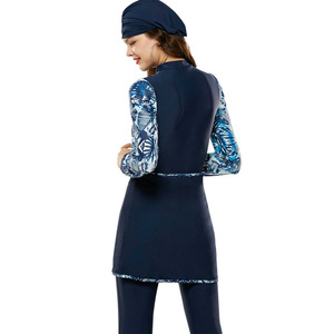 Robe de bain islamique modeste personnalisée à couverture intégrale avec hijab et <span class=keywords><strong>bonnet</strong></span>, ensemble 4 pièces, <span class=keywords><strong>burkini</strong></span> - Product Image 3