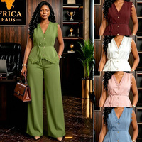 Ensemble pantalon large et gilet en dentelle à col en V pour femme grande taille, style bureau, livraison AliExpress
