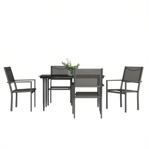 Set da Pranzo da Giardino Nero Antracite per 4 Persone, Struttura in Acciaio Resistente alle Intemperie, Arredamento da Esterno dal Design Contemporaneo - Product Image 1