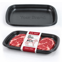 Barquettes en plastique polypropylène thermoformé noir de qualité alimentaire de 400 ml avec logo personnalisé pour la viande fraîche - Vente en gros