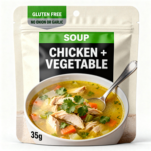 Sacchetto Doypack Personalizzato in Alluminio ad Alta Barriera, Antiperforazione, per Confezionamento di Zuppa di Pollo e Verdure Senza Glutine Pronta da Mangiare - Product Image 1