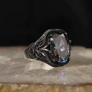 Cincin Pria Gaya Punk Gelap Trendi Keren Eropa Amerika Populer Retro dengan Inlay Batu Alam Zirkon dan Paduan Emas untuk Mode Lintas Batas - Product Image 2