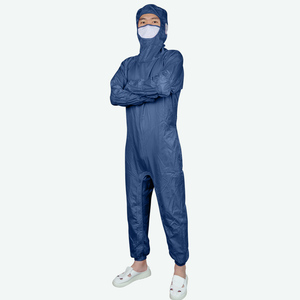 Tuta Antistatica Nera Blu in Rete per Camera Bianca con Protezione Saliva, Cerniera all'Inguine e per Camera Bianca - Product Image 4