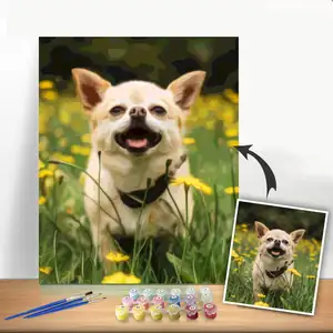 개인 페인트 번호 키트 Portait 가족 애완 동물 DIY 그림 번호 키트 성인 및 어린이 프레임 40x50cm 캔버스