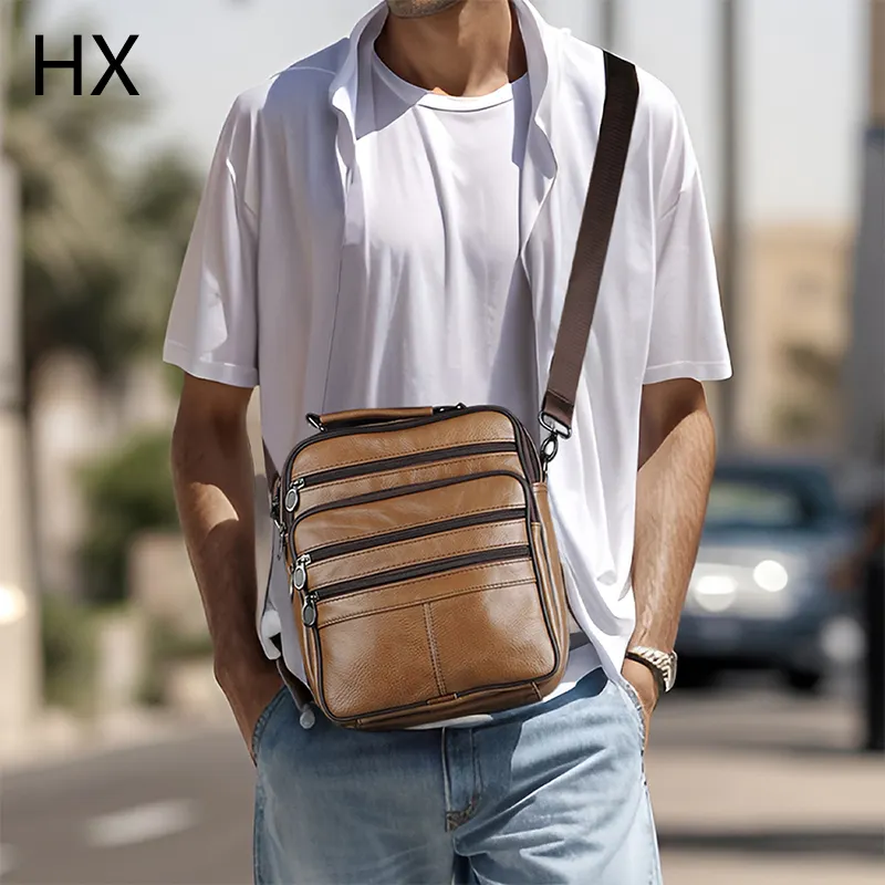 2024 Custom Design Vintage Luxury Genuine Leather Man messenger Hand Bags For Sling Crossbody Shoulder Cross Pu Leather Bag Men