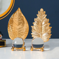 Colgante de bola de cristal con forma de hoja de hierro dorado para decoración del hogar, decoración artística de metal para manualidades, regalos